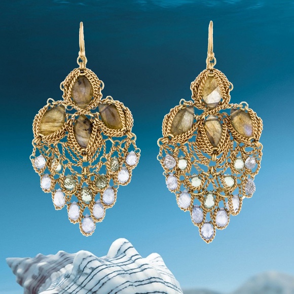 SOLD -Anthony Nak 18k Labradorite & Aquamarine Earrings - Picture 6 of 7